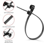 200 PCS 6 inch Black Zip Ties with Screw Hole 70lbs Mountable head Cable Ties Straps Multipurpose Heavy Duty Nylon Cable Zip Ties with Screw Mounting Hole