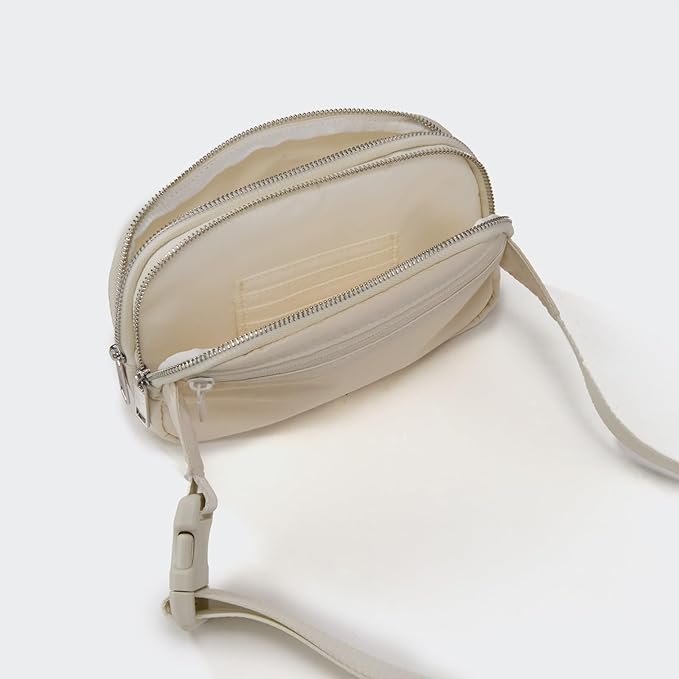 Pander Everywhere Belt Bag for Women, 5 Zipper Pockets Nylon Crossbody Fanny Pack Purse (White Opal)