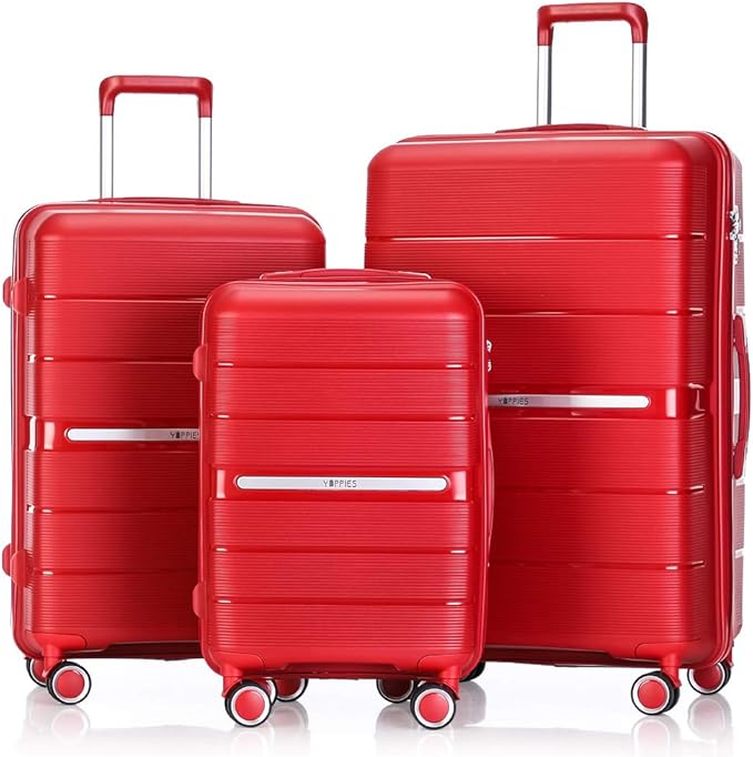 Hard Shell Luggage Sets 4 Piece with 360 Spinner Wheels,Lightweight Suitcase Set with TSA Lock,Travel Luggage Set with Telescoping Handle,Light and Strong,Easy to Clean (Wine Red)