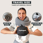 FlyHugz® Neck Travel Pillow Memory Foam Neck Pillow for Comfort on Airplane Compact and Ergonomic Design for Travel, Car Rides, and Home Use Ideal for Adults and Kids.