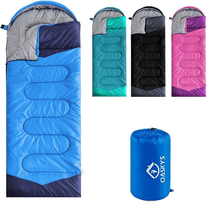 oaskys Camping Sleeping Bag - 3 Season Warm & Cool Weather - Summer Spring Fall Lightweight Waterproof for Adults Kids - Camping Gear Equipment, Traveling, and Outdoors
