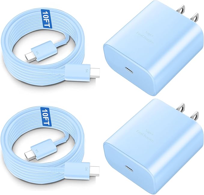 Android Charger Fast Charging, 45W USB-C Super Fast USB C Phone Charger Block with 10FT Cable for Samsung Galaxy S26 S25 S24 S23 Ultra/S26 S25 S24 S23 S22 S21 S20/Note 10/20-Blue