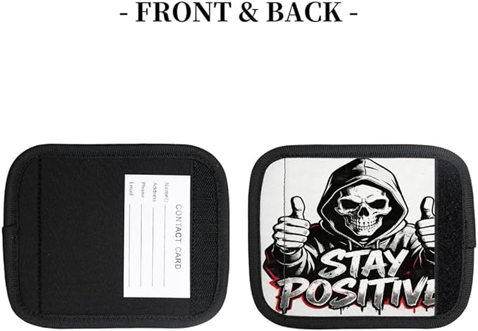 2 Pack Luggage Handle Wrap with Travel Tags - Non-Slip Protective Cover Soft Handle Grips Covers for Suitcase(Funny Skull Stay Positive)