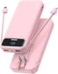 Portable Charger, 12000mAh 22.5W Fast Charging Power Bank with Built-in Cables & Wall Plug, USB C External Battery Pack with LED Display, Travel Essential Charging Bank for iPhone, iPad, Samsung Pink