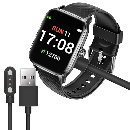 Compatible with Letsfit EW1 Charger, Magnetic USB Charging Cable Replacement Charger Cable Compatible with Letsfit EW1 / ID207 Smartwatch /TOZO S2 / AOKESI 1.69'' Smart Watch (2 pack-Black+Black)