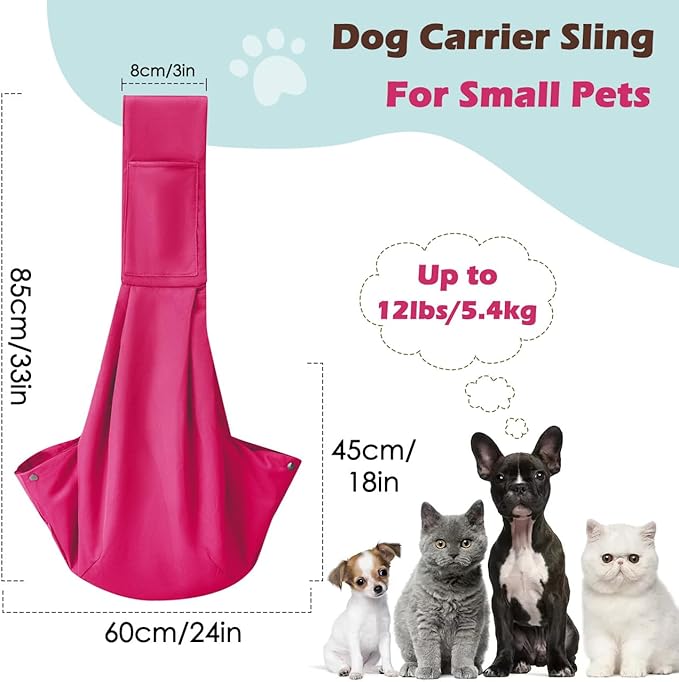 Pawaboo Small Dog Sling Carrier, Reversible Hands Free Dog Sling Carriers for Small Dogs and Cats, Puppy Slings Carrier with Safety Harness, Puppy Essentials, Magenta