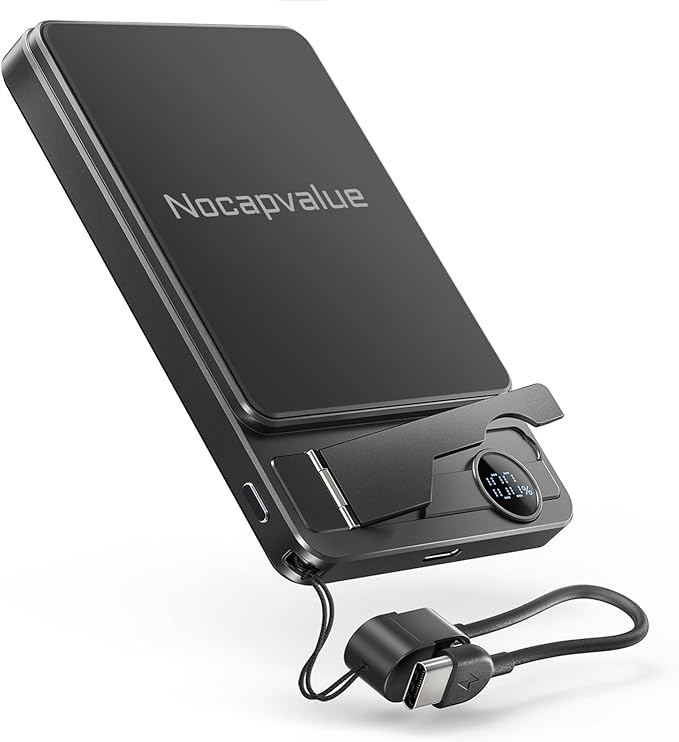 Qi2 Magnetic Portable Charger 10000mAh, 15W Wireless & 22.5W USB-C Fast Charger with Stand & LED Display, for iPhone 17/16/15/14,Black