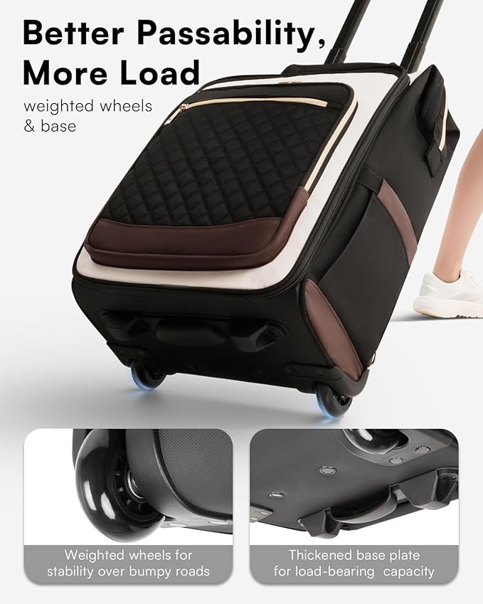 Rolling Backpack for Women, Travel Backpack with Wheels, Dual-Opening Wheeled Laptop Backpack, Stylish Rolling Laptop Bag, Overnight Underseat Carry on Luggage for College Business Work, Beige Brown