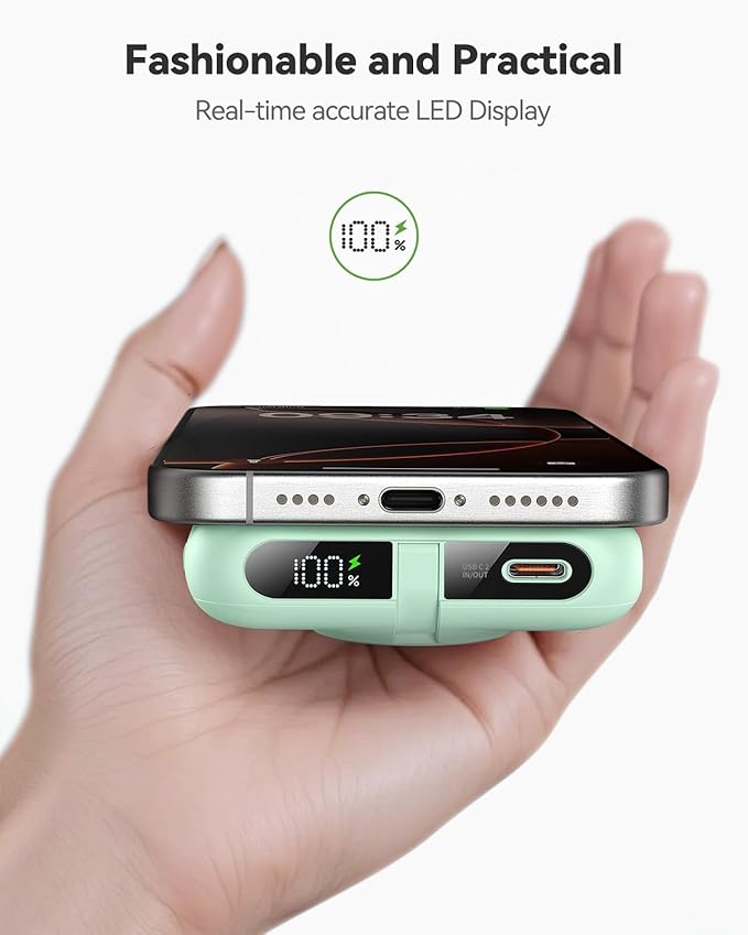 Magnetic Portable Charger for iPhone and Apple Watch, 10000mAh Wireless Power Bank PD 20W USB-C Fast Charging Battery Pack with Stand for iPhone 17/16/15/14/13/12 Pro Max、Air、iWatch 11-1/SE/Ultra 3-1