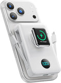 6 in 1 Magnetic Portable Charger for iPhone with Built-in Cables, 10800mAh 25W PD Fast Charging Power Bank, 6 Outputs Travel Essential Battery Pack for iPhone 17/16/15/14/13/12,Apple Watch (White)