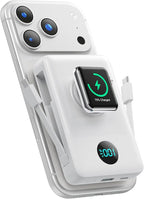 6 in 1 Magnetic Portable Charger for iPhone with Built-in Cables, 10800mAh 25W PD Fast Charging Power Bank, 6 Outputs Travel Essential Battery Pack for iPhone 17/16/15/14/13/12,Apple Watch (White)