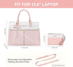 MOSISO Laptop Tote Bag for Women, 15.6 inch Waterproof PU Leather Work Bag with Clutch Purse & Bowknot, Large Capacity Handbag Shoulder Computer Bags Work Briefcase for Business Teacher Office, Pink
