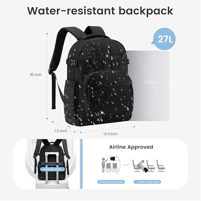 LOVEVOOK Laptop Backpack for Women with Giant Tumbler Holder Pocket,15.6 Inch Puffer Travel College Work Backpack Purse for Teacher Nurse,Waterproof Laptop Bag Computer Back Pack Casual Daypack,Black