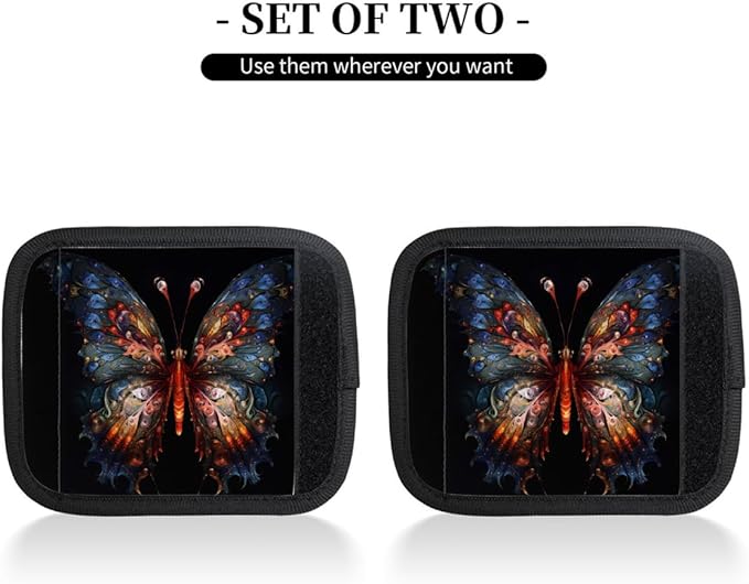 Abstract Butterfly Colorful 2 Pack Luggage Handle Wrap Set of Neoprene Luggage Tags for Suitcases Bag Strap Wrap Cover Travel Airplane Accessories Covers Markers Sleeve Grips Identifiers Cruise