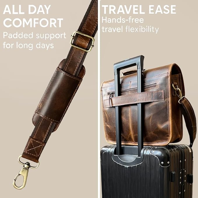 RUSTIC TOWN Leather Messenger Bag for Men - Full Grain Leather Briefcase Laptop Satchel Office Crossbody Travel Bag