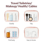 PACKISM TSA Approved Toiletry Bag - Clear Makeup Bag 3 Pack Medium, Metal Smooth Zipper Quart Size Bag for 3-1-1 Liquids, Travel Makeup Bag for Women Men, Airport Airline Compliant Bag, Rose Pink