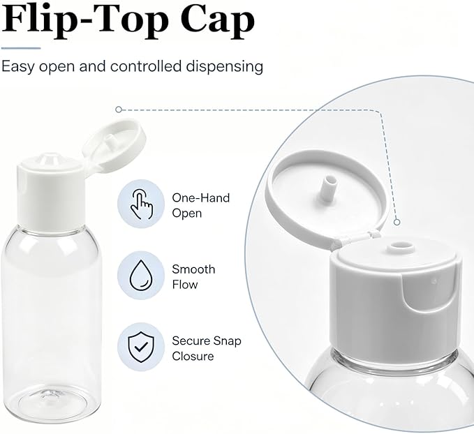 TrendBox 12 Pack Plastic Empty Bottles with Flip Cap for Shampoo, Lotions, Liquid Body Soap, Cream (1 oz / 30 ml)