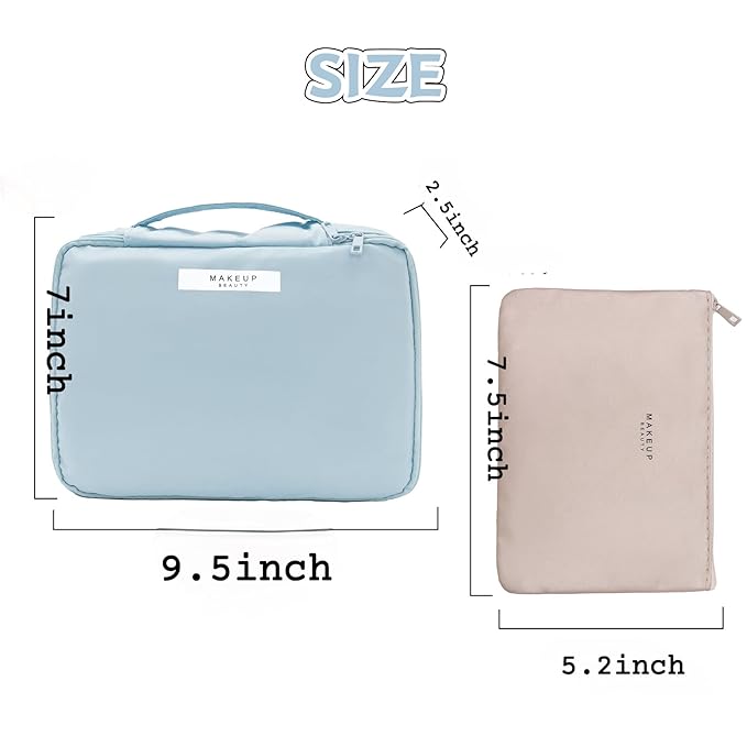 Queboom Travel Makeup Bag Cosmetic Bag Makeup Bag Toiletry bag for women and men (Blue)