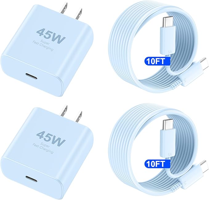 Phone 17 16 Pro Max Charger Fast Charging, 45W USB C Phone 17 16 Super Fast Charger Block with 10ft Long Type C Charging Cable Cord for i.Phone 17 Pro Max/17 Pro/17 Air/17/16/16Pro/16 ProMax-Blue