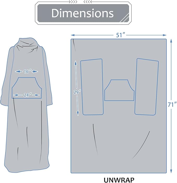 Solaris Travel Wearable Blanket with Sleeves, 2 in 1 Packable Airplane Pillow Blanket for Adult Women Men, Soft Cozy Warm Snuggy Body Blanket for Outdoor Indoor Home Lounge, Black