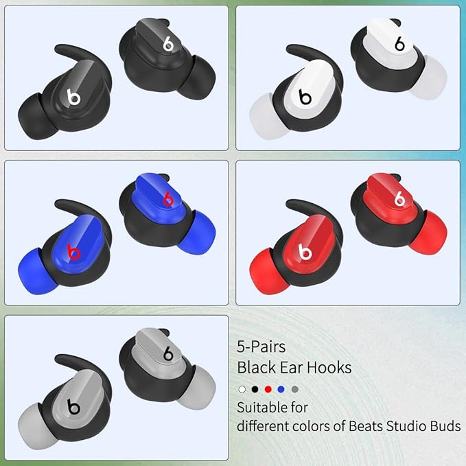 [5 Pairs] for Beats Studio Buds Ear Hooks, Soft Silicone Sport Anti Slip Studio Buds Ear Covers Compatible with Beats Studio Buds Earbuds 2021 [NOT Fit in Case] - Black