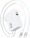 Retractable USB Charger Wall Plug with Type C Cables Cords,40W Fast Charging Foldable Block Multi Charger,4-in-1 Travel Essentials Brick Multiport for iPhone 17/16/15/14/13/12,iPad,Galaxy,LG,Pixel