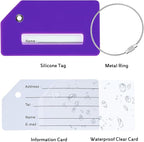 5 Pack Silicone Luggage Tag for Suitcases with Stainless Loop, TSA Approved, Privacy Protection Travel Essentials Bag Tags by Gostwo, Purple