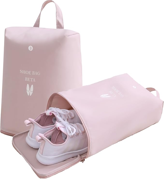 tianzong Shoe Bags for Travel, Waterproof Shoe Storage Organizer with Zipper for Men and Women (2 Pack, Pink)