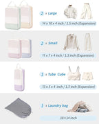 Narwey 6 Set/5 Set Compression Packing Cubes for Travel Kids Women Carry on, Packing Organizers Bag for Backpack Luggage Suitcase Duffle Bags