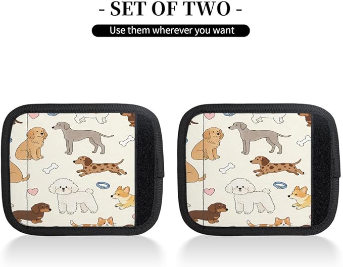 2 Pack Luggage Handle Wrap with Travel Tags - Non-Slip Protective Cover Soft Handle Grips Covers for Suitcase(Dogs Happy Life)