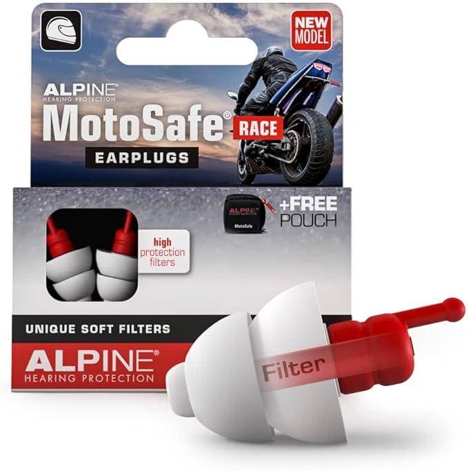 Alpine MotoSafe Race - Motorcycle Ear Plugs for Wind Noise Reduction - 20dB - Motorcycle Hearing Protection - Ultra Soft Comfortable Motorcycle Hearing Protection - 1 Pair