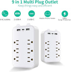 Surge Protector Outlet Extender, 6 AC Outlets & 2 USB-A & 1 USB-C Ports (3A), ETL Listed, Triple-Sided Wide-Spaced, 125V 1875W, Flame Retardant for Home Office Kitchen Travel