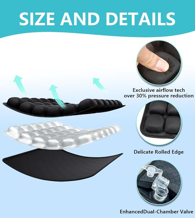 Sondur Travel Cushion, Portable Airplane Seat Cushion for Long Flights 3D Air Cel Inflatable Seat Cushion for Air Travel with Air Pump for Car,Office,Stadium,Ergonomic Comfort Support,Heavy Duty