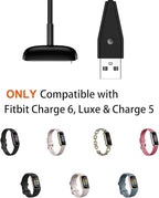 Charger Cord Replacement for Fitbit Charge 5/Charge 6/Luxe Smartwatch, Reset Button Cable (3.3Ft/2 Pack)