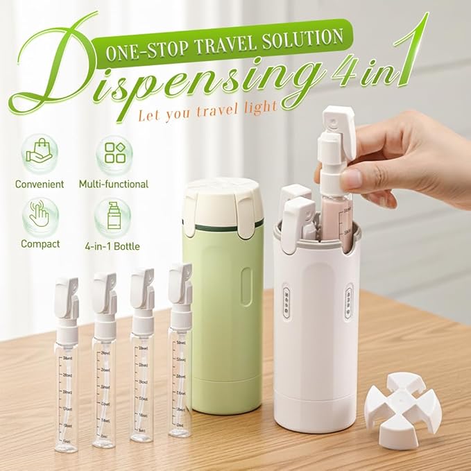 AprYew 4 in 1 Travel Dispenser Bottles Refillable, 4 Pack 30ML Travel Bottles for Toiletries, Travel Size Shampoo and Conditioner Bottles,for Vacation Business Trip (White)