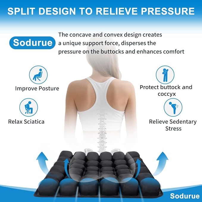 Sodurue Travel Cushion Airplane Seat,Airplane Seat Cushion for Long Flights,Press Type Air Inflatable Wheelchair Seat Cushion,49 Airbags,for Car,Office,Stadium,Ergonomic Comfort Support,Heavy Duty