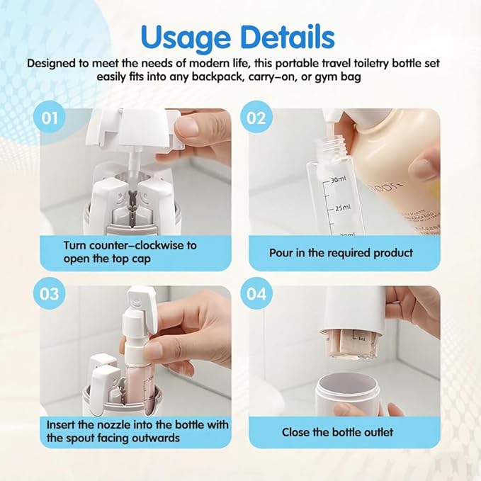 4 in 1 Travel Dispenser Bottle, 4-in-1 Refillable Travel Dispenser Bottles, 4 Pack 30ML Travel Bottles for Toiletries, 2026 New Portable Travel Containers for Shampoo Lotion Conditioner (Green)