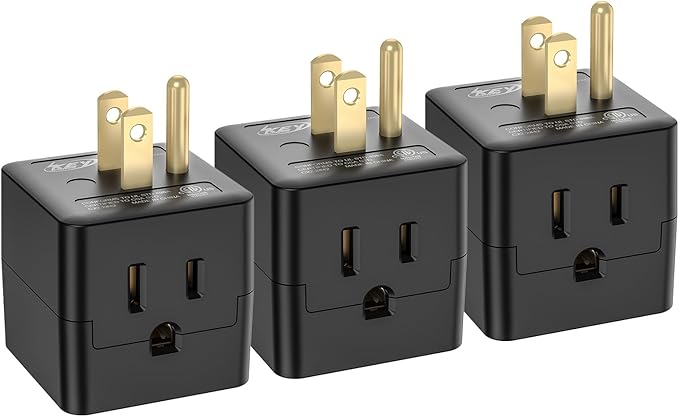 [ETL Listed] 3-Pack 3 Outlet Wall Adapter, Grounded 3-Prong Cube Tap Outlet Power Splitter, Compact 3-Way Plug Adapter for Home, Office or Travel (Black).
