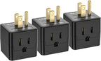 [ETL Listed] 3-Pack 3 Outlet Wall Adapter, Grounded 3-Prong Cube Tap Outlet Power Splitter, Compact 3-Way Plug Adapter for Home, Office or Travel (Black).