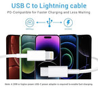 5Pack(3/3/6/6/10FT) USB C to Lightning Cable [Apple MFi Certified] iPhone Fast Charger Power Delivery Type C Charging Cord Compatible with iPhone 14 13 12 11 Pro Max X XS XR 8 7 6s Plus SE iPad,White