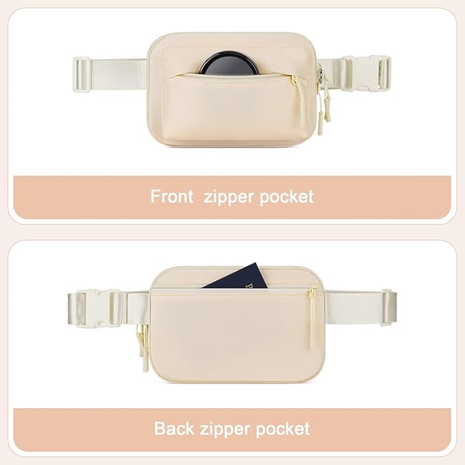 Fanny Packs for Women Men,Belt Bag,Water-resistant Crossbody Bag with 4 Zipper Pockets,Fashion Waist Packs with Adjustable Strap for Workout/Running/Yoga/Shopping/Hiking,Beige