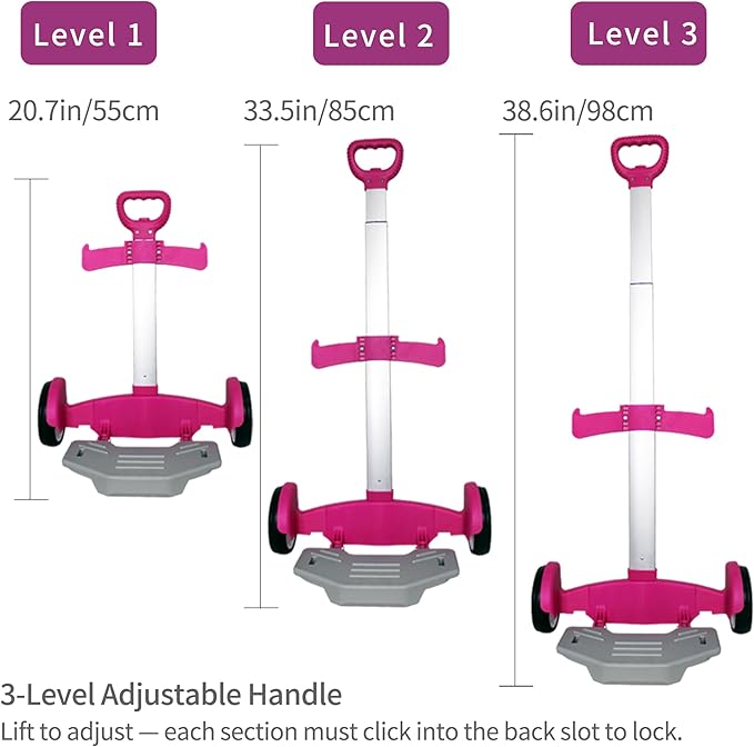 Rolling Backpack Cart, Foldable Aluminum Trolley with 3-Height Adjustable Handle, Lightweight All-Terrain Backpack Carrier for Travel, Commuting & Daily Use – Rose Pink, Quiet Large Wheels
