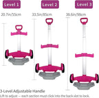 Rolling Backpack Cart, Foldable Aluminum Trolley with 3-Height Adjustable Handle, Lightweight All-Terrain Backpack Carrier for Travel, Commuting & Daily Use – Rose Pink, Quiet Large Wheels