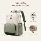 LOVEVOOK Laptop Backpack for Women with Pouch Pocket for Large Capacity Cup,15.6 Inch Teacher Nurse College Work Backpack Purse,Waterproof Laptop Bag Computer Back Pack for Travel, Beige-Green-Black