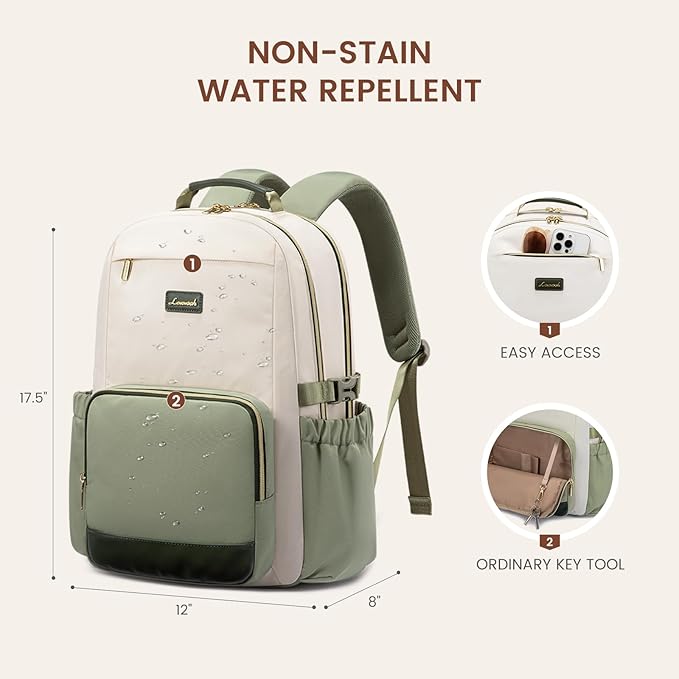 LOVEVOOK Laptop Backpack for Women with Pouch Pocket for Large Capacity Cup,15.6 Inch Teacher Nurse College Work Backpack Purse,Waterproof Laptop Bag Computer Back Pack for Travel, Beige-Green-Black