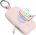 RORRY CharmGo Portable Charger, 5000mAh Portable Charger Power Bank with Built-in Cables, Travel Keychain Battery Pack for Apple Watch and iPhone Air/17/16/15/14/13/12, Pink