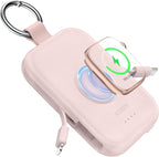 RORRY CharmGo Portable Charger, 5000mAh Portable Charger Power Bank with Built-in Cables, Travel Keychain Battery Pack for Apple Watch and iPhone Air/17/16/15/14/13/12, Pink