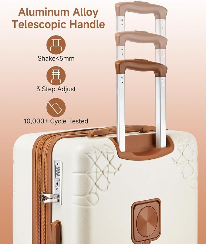 Somago Expandable Carry On luggage with Shock-Absorbing Braking Spinner Wheels Moon Star Design Hard Shell Suitcase with Cupholder TSA Lock (White,Expandable 20 Inch)