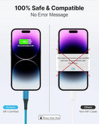 Aioneus iPhone Charger 6ft 2Pack, (MFi Certified) Lightning Cable Fast Charging Nylon Braided iPhone Charging Cord Compatible with iPhone 14 13 12 11 Pro Xr Xs Max 10 8 7Plus 6 SE (Blue)