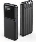 RONEGN Portable Charger with Built in Cable - Power Bank Fast Charging USB C LED Display 10000mah Battery Pack 5 Outputs & 3 Inputs for Travel Essentials iPhone Samsung Android Phones Tablets Black